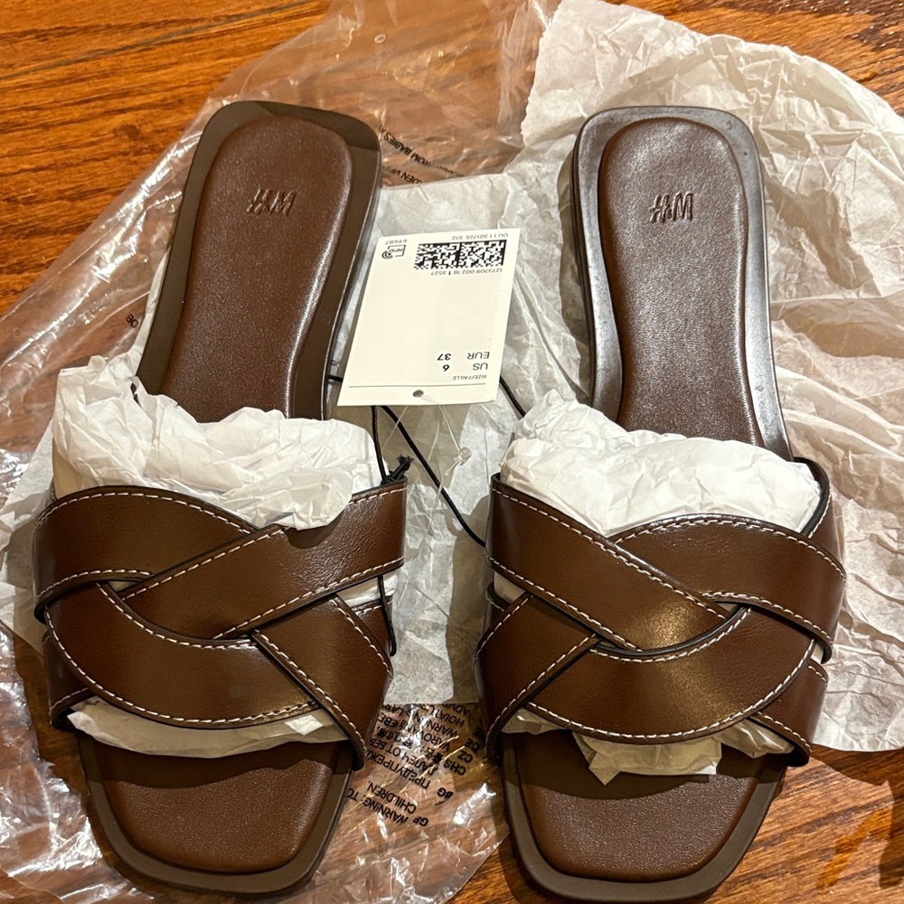 H&M Dark Brown Criss-Cross Slide Sandals